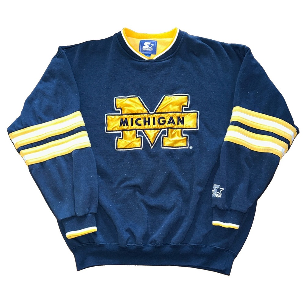 Vintage 90's Starter Michigan Wolverines Sweatshirt Embroidered Crewneck Size L